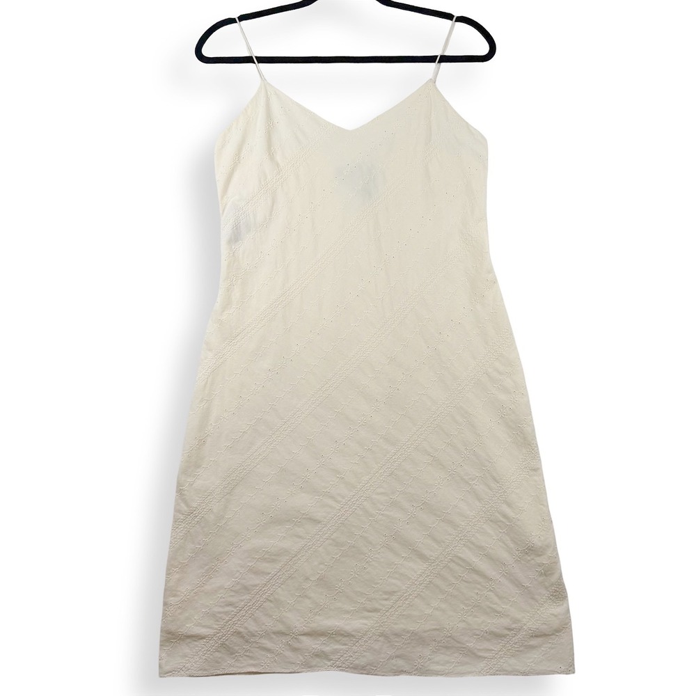 Ralph Lauren Cream Eyelet Cotton Midi Dress Spaghetti Strap V-Neck Size 6
